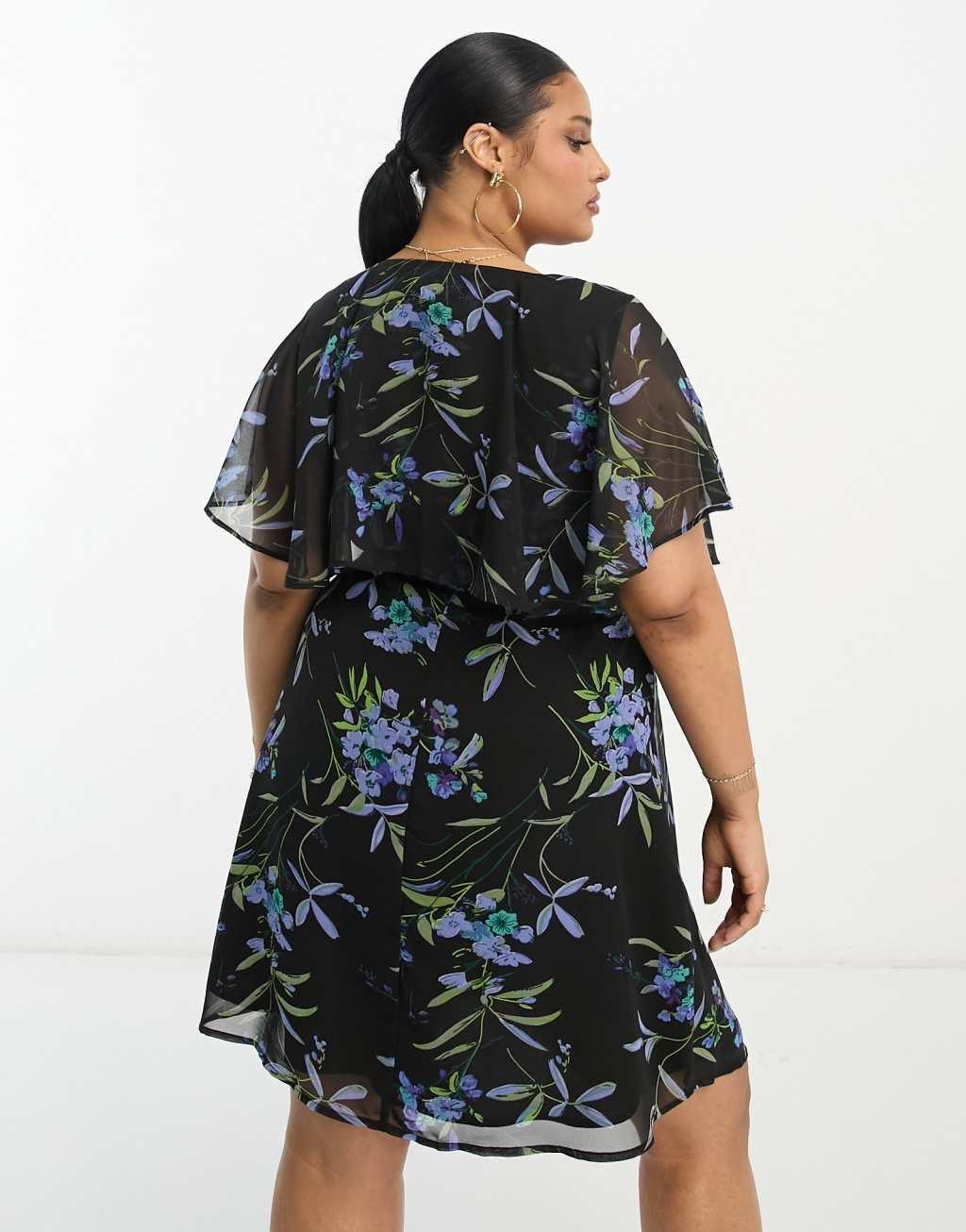 ASOS DESIGN Curve wrap flutter sleeve mini tea dress Product Image