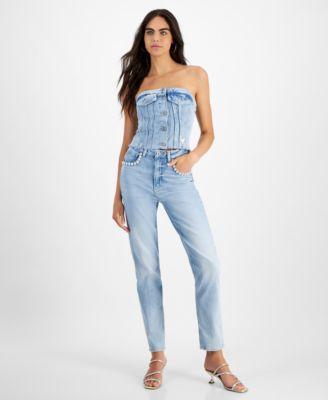 Guess Womens High Rise Embellished Mom Jeans Product Image