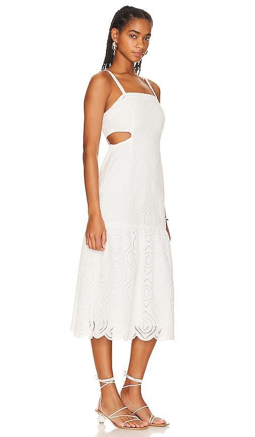 MINKPINK Viola Broidery Midi Dress in White. Product Image