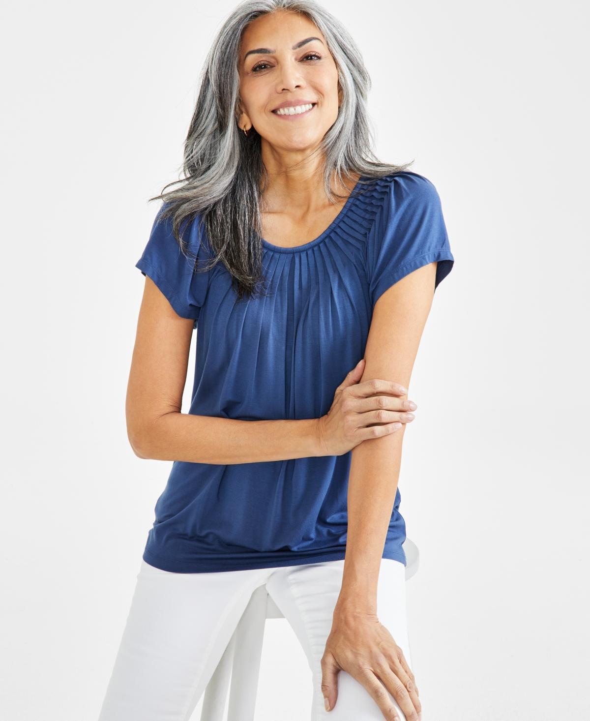 Style & Co Womens Pleat-Neck Short-Sleeve Top, Created for Macys Product Image