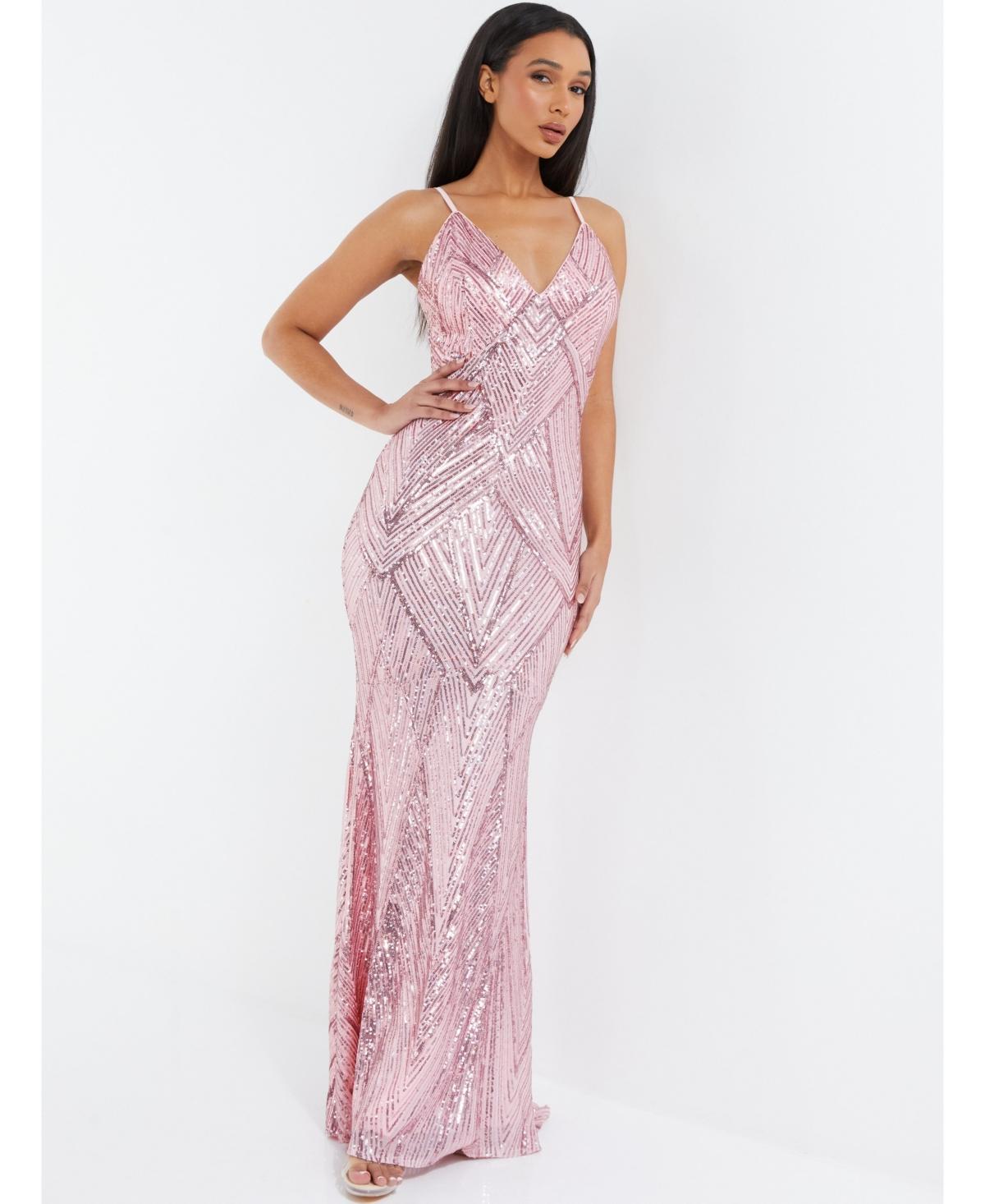 Quiz Womens Sequin Strappy Evening Dress Product Image