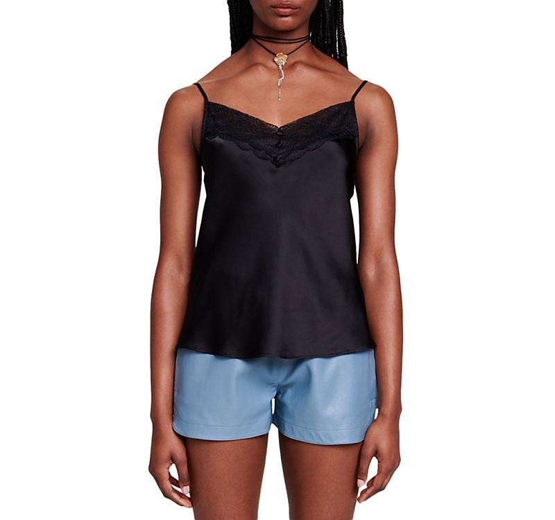 Maje Leana Lace Trim Silk Camisole Product Image