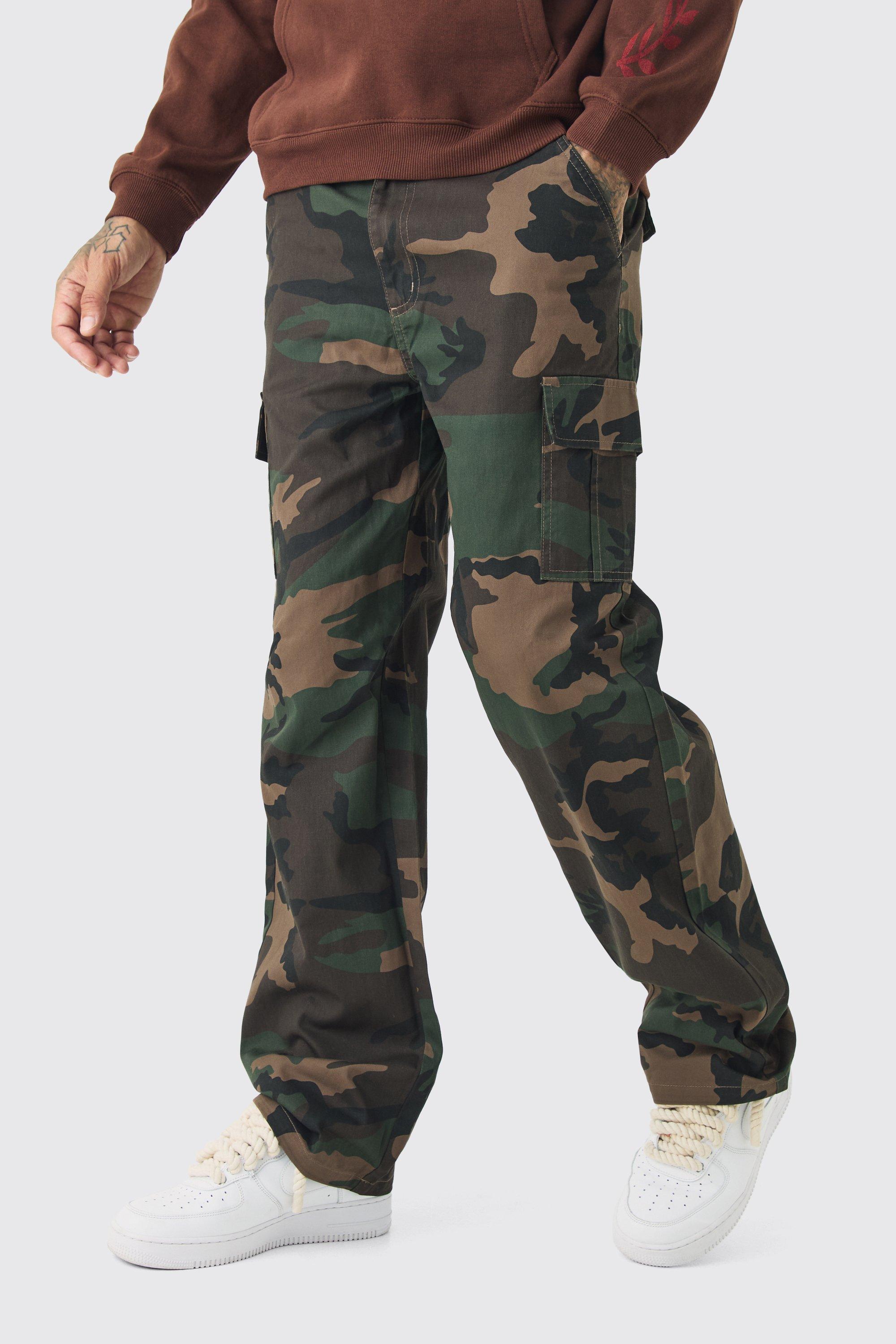 Mens Multi Tall Fixed Waist Camo Twill Cargo Trouser, Multi product image