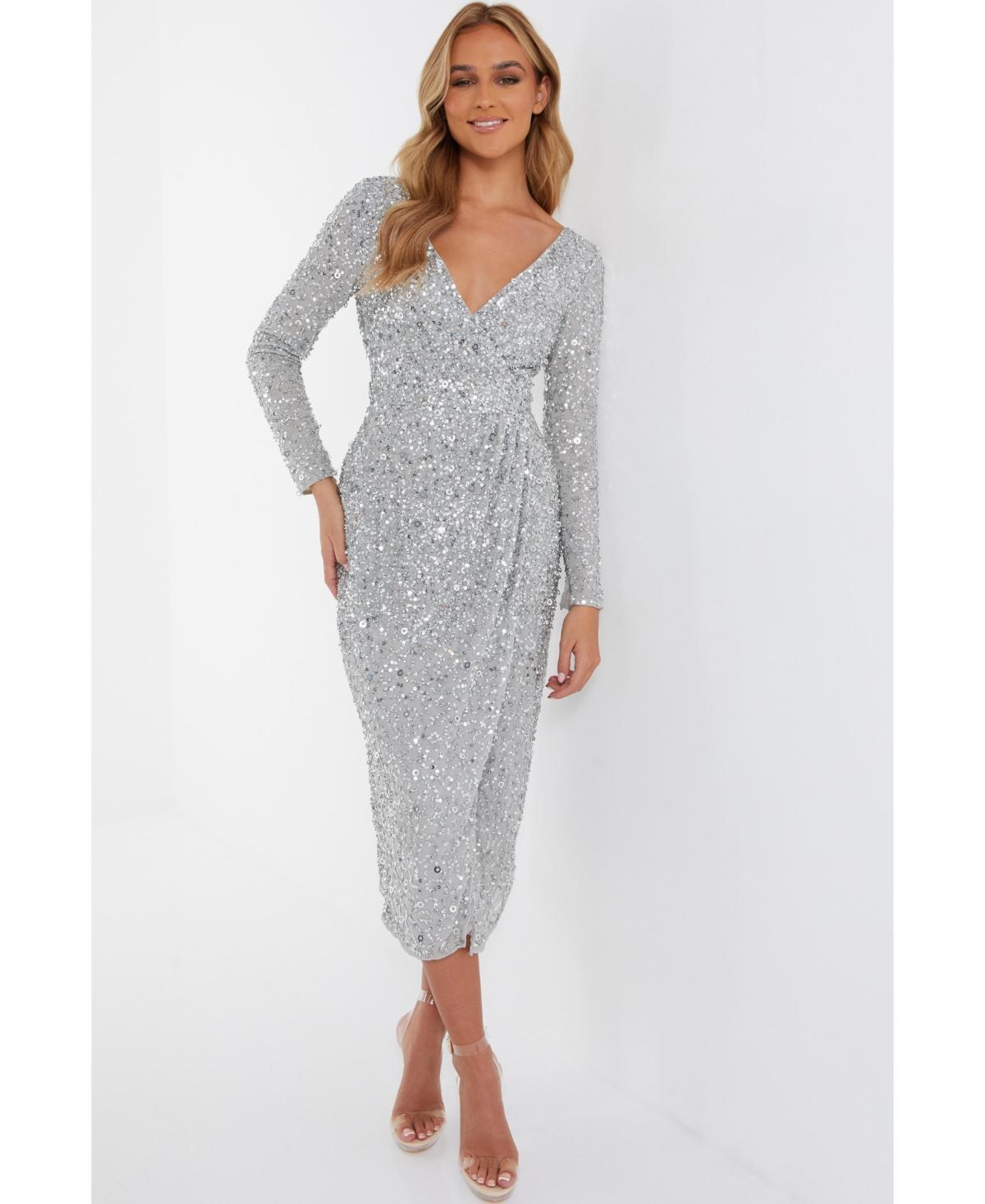 Quiz Womens Long Sleeve Sequin Midi Dress Product Image