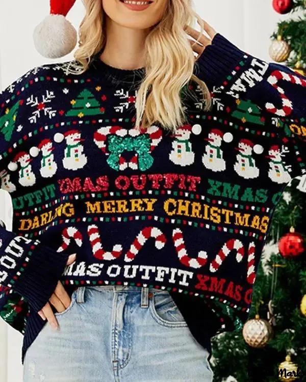 Olivia Mark – Christmas Tree Snowman Long Sleeve Sweater product image