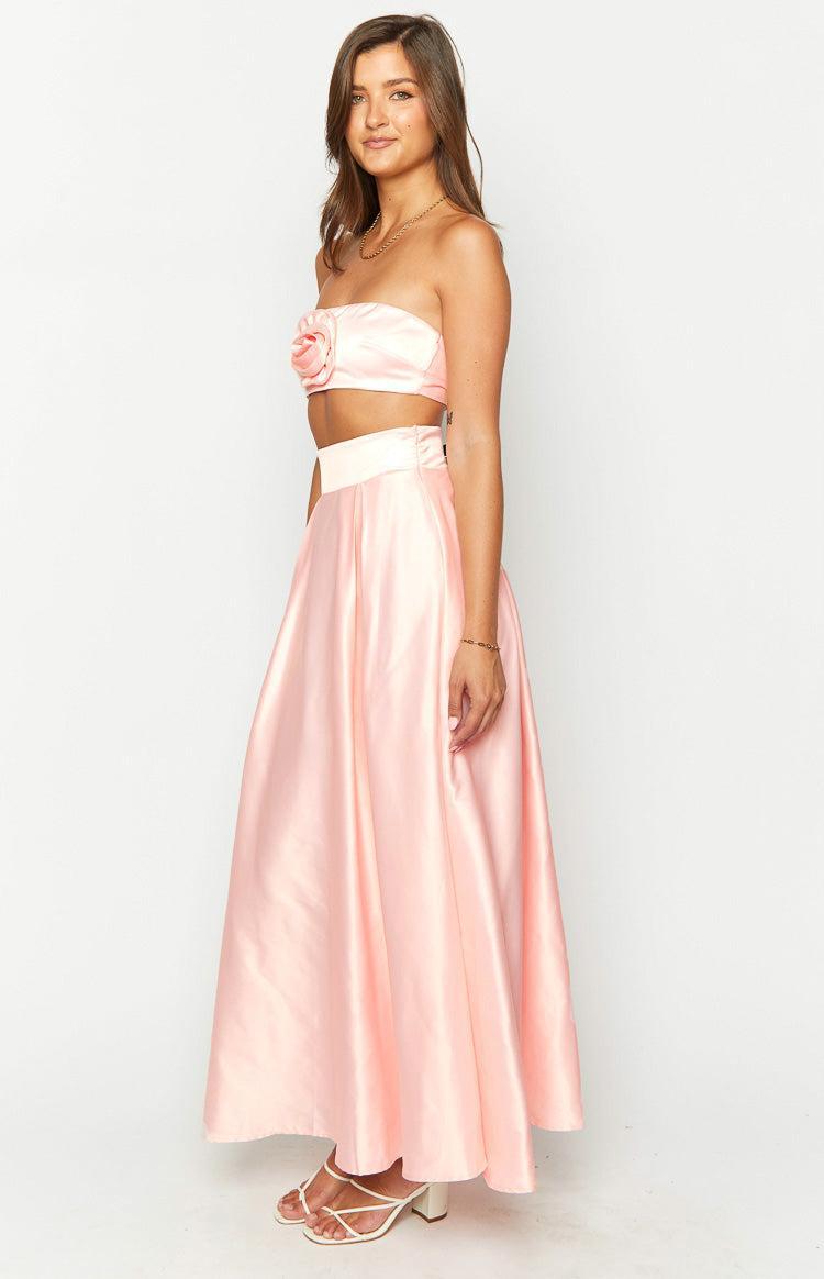 Nakiyah Pink Satin High Waisted Maxi Skirt Product Image