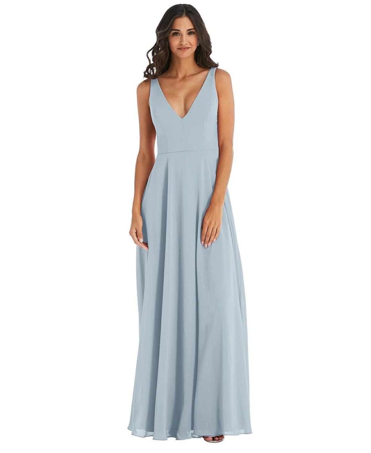 Womens Deep V-Neck Chiffon Maxi Dress Product Image