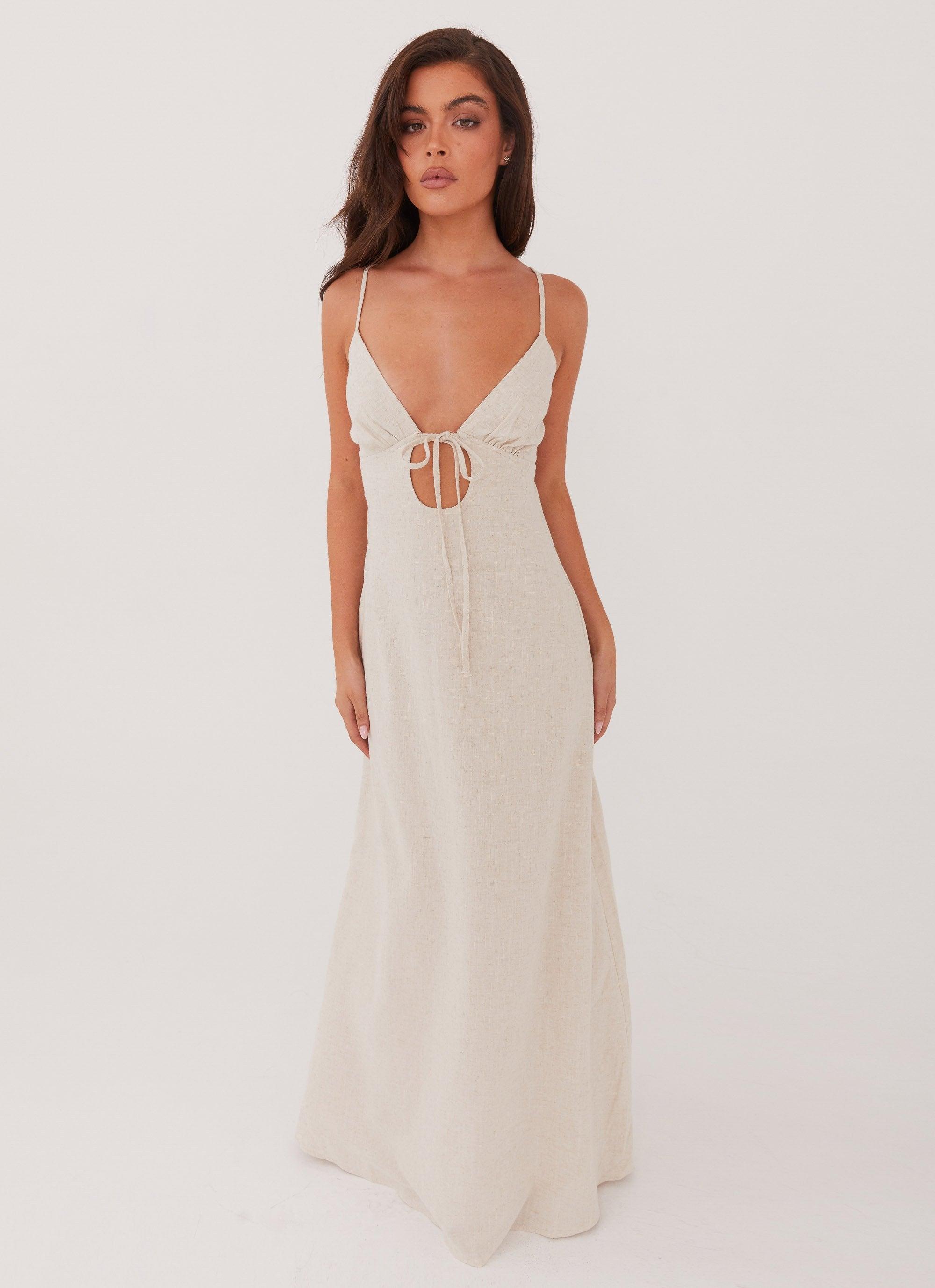 Flora Linen Maxi Dress - Oatmeal Product Image