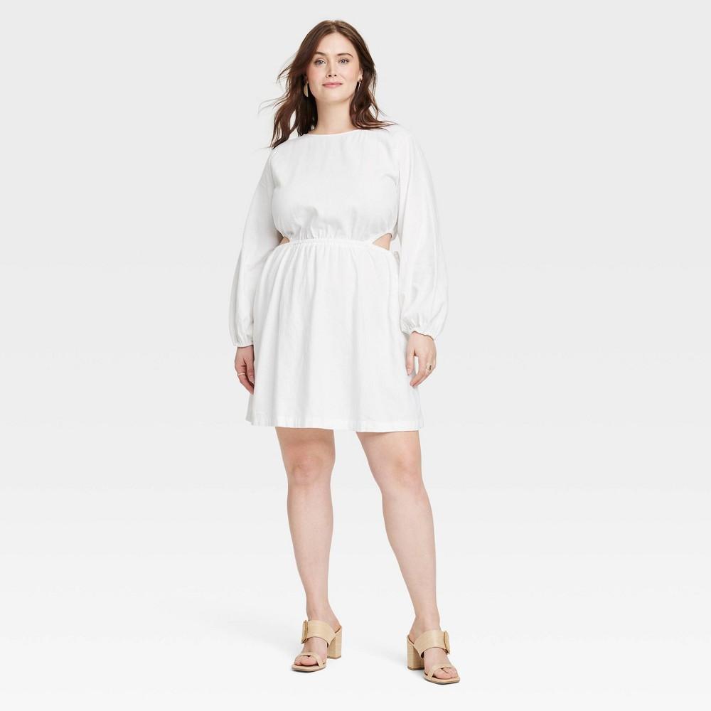 Womens Balloon Long Sleeve Mini A-Line Dress - Universal Thread White 4X Product Image