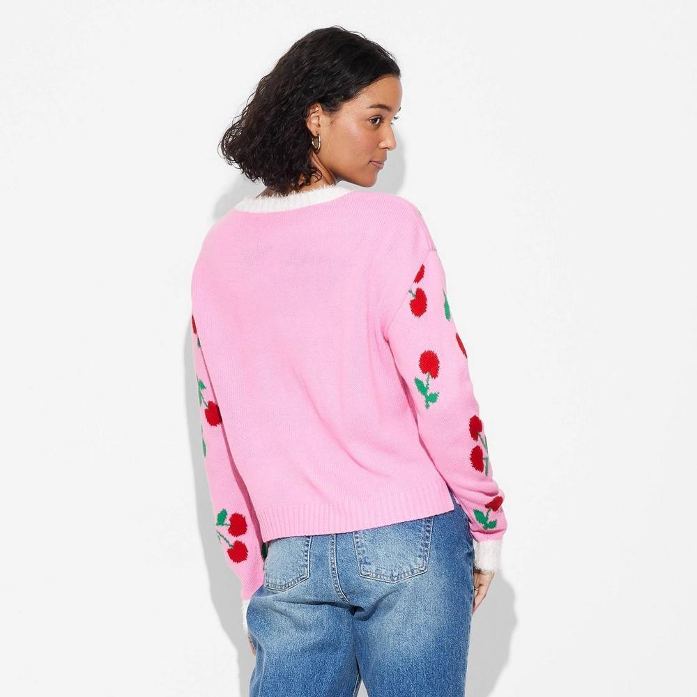 Women's Gnome Cherries Christmas Festive Graphic Sweater - Pink L Product Image