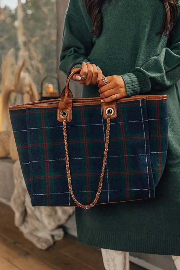 Wintry Dreams Plaid Tote in Navy Product Image