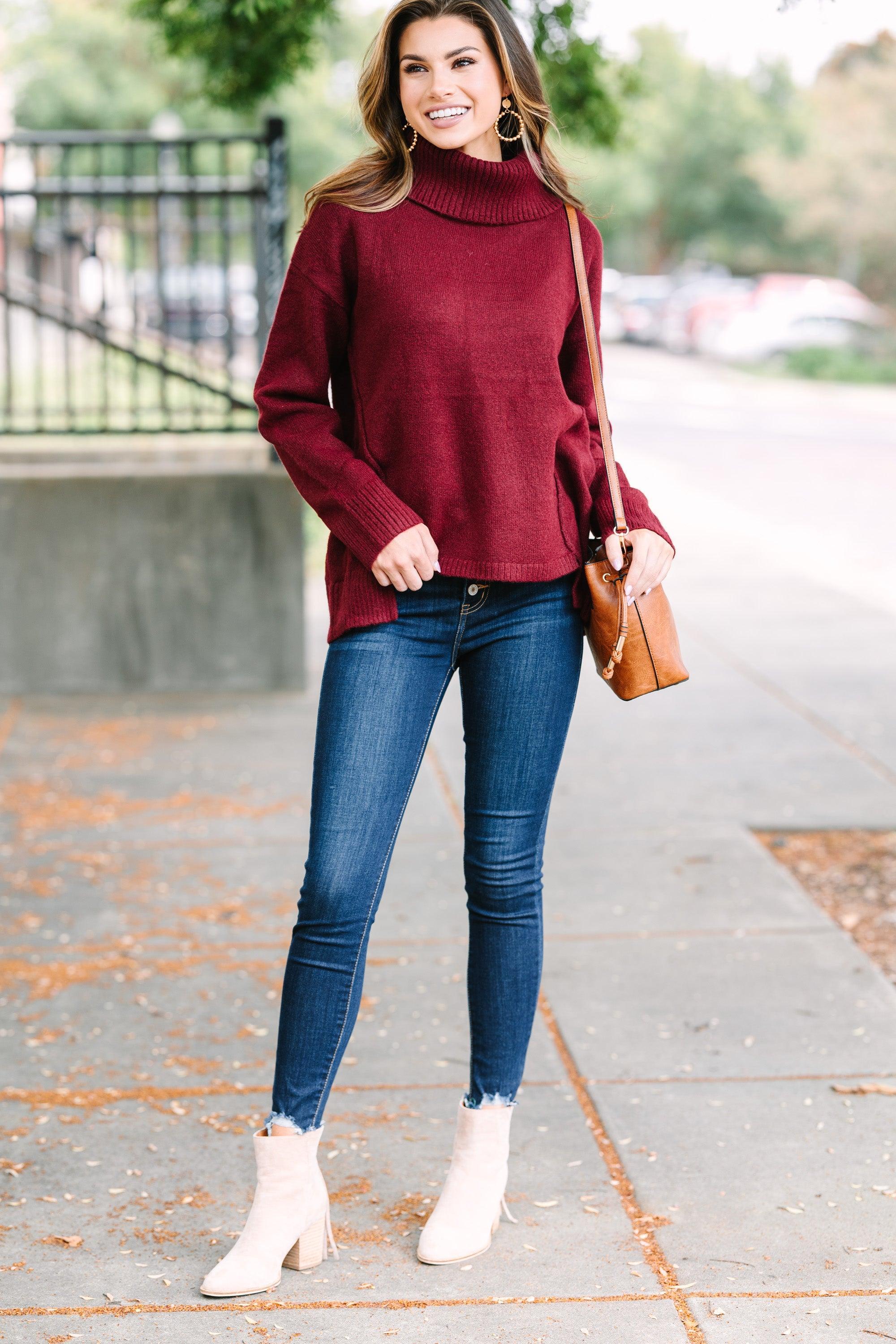 What A Day Burgundy Red Turtleneck Sweater Female Product Image