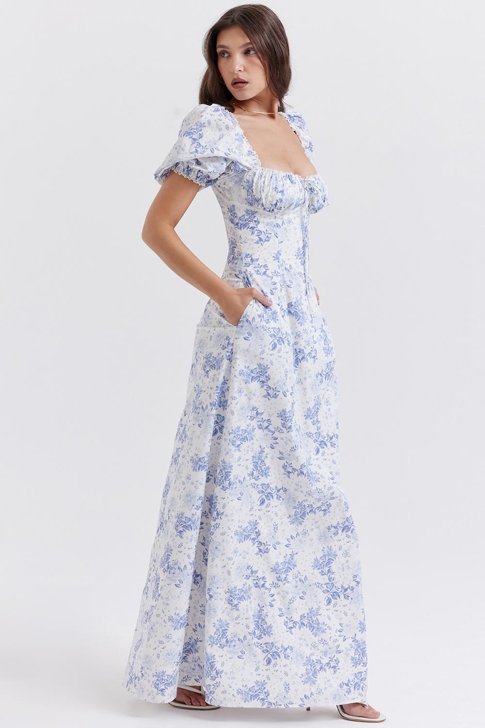 Felizia Blue Print Puff Sleeve Sundress - SALE Product Image