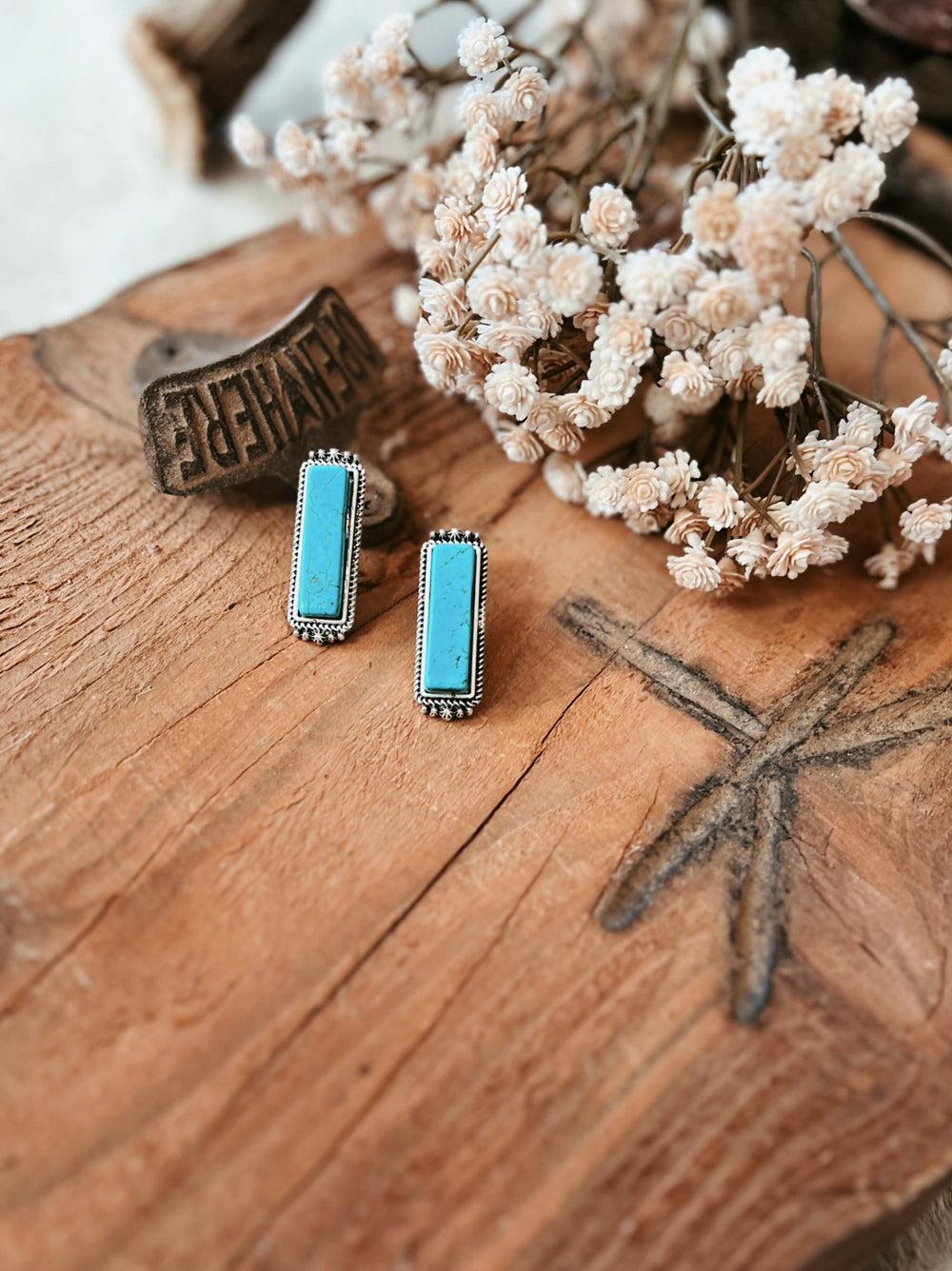 Turquoise Stone Bar Post Earrings Product Image