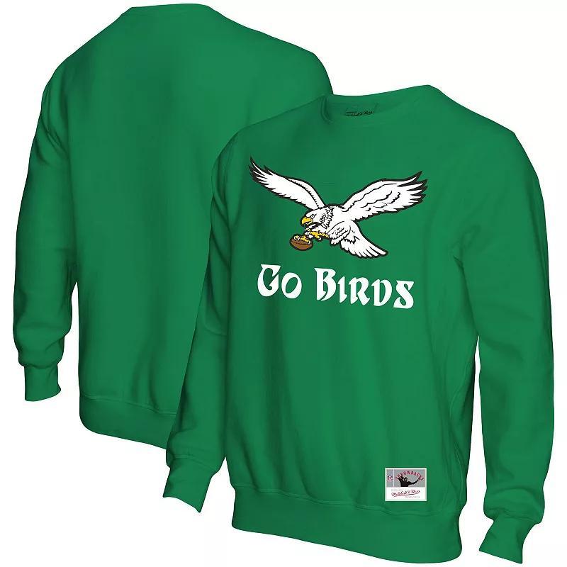 Mens Mitchell & Ness Kelly Green Distressed Philadelphia Eagles Go Birds Pullover Sweatshirt Product Image