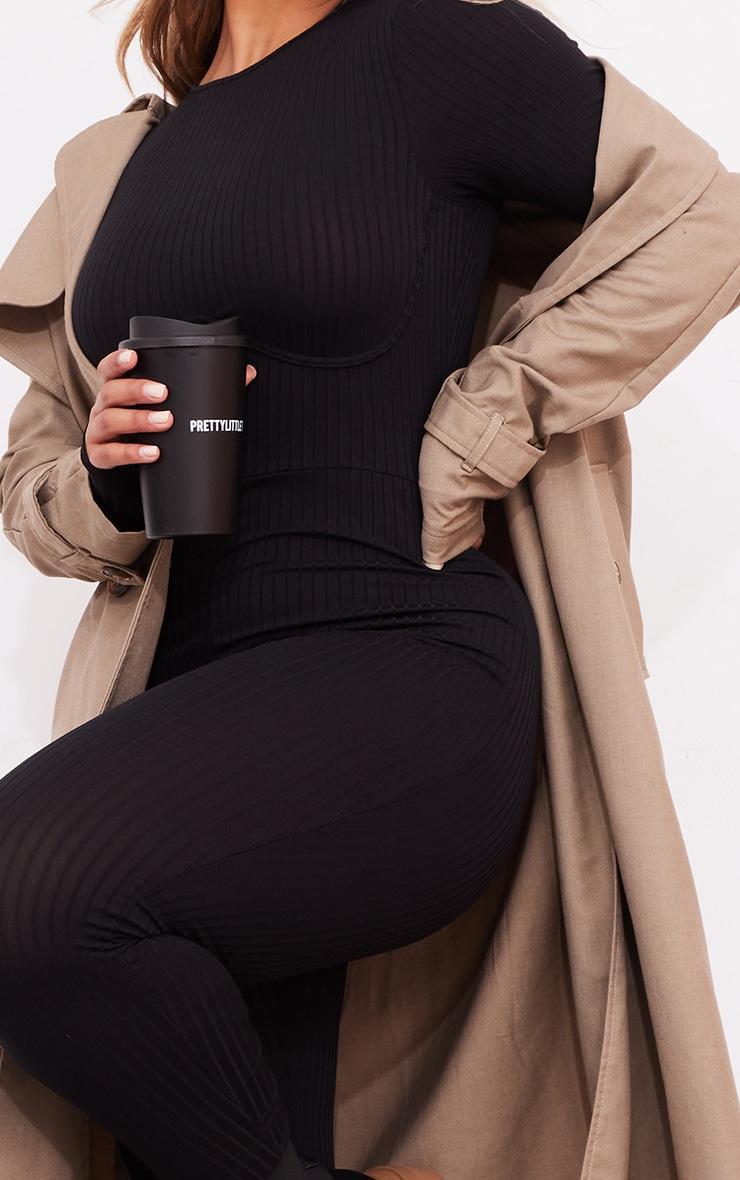 Shape Black Rib Underbust Detail Long Sleeve Jumpsuit Product Image