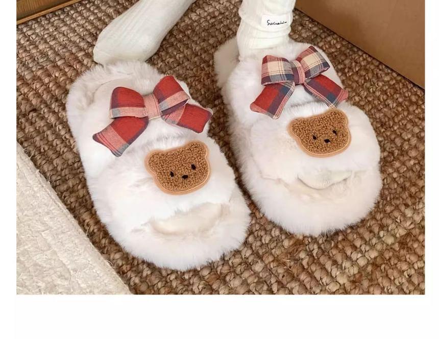 Bear Applique Fluffy Slippers Product Image