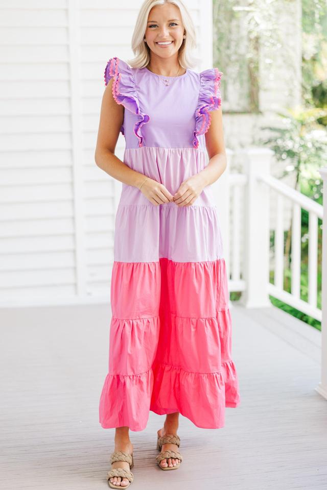 Thinking About It Purple Colorblock Maxi Dress Female Product Image