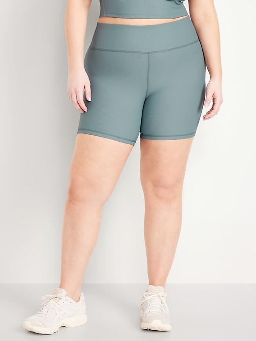 High-Waisted PowerSoft Ribbed Biker Shorts -- 6-inch inseam Product Image