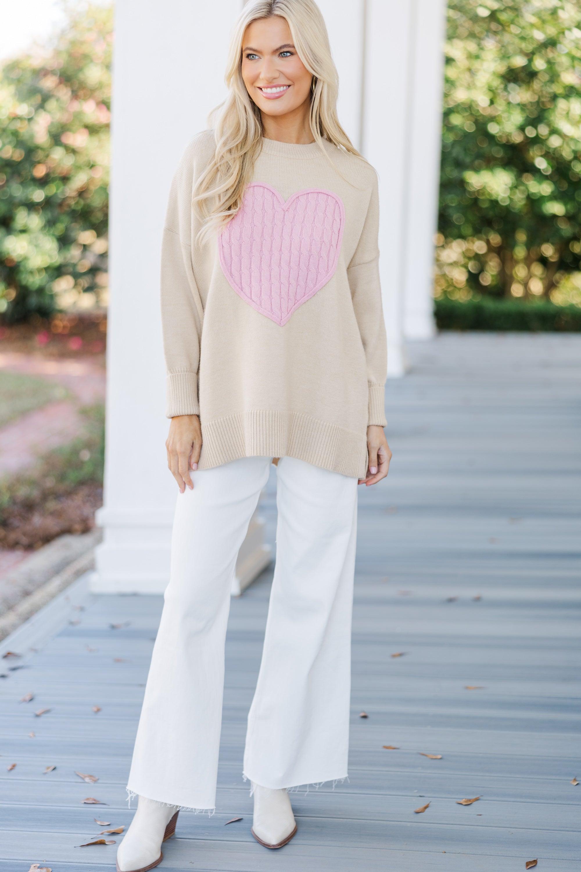 The Lovey Taupe Heart Sweater Female Product Image