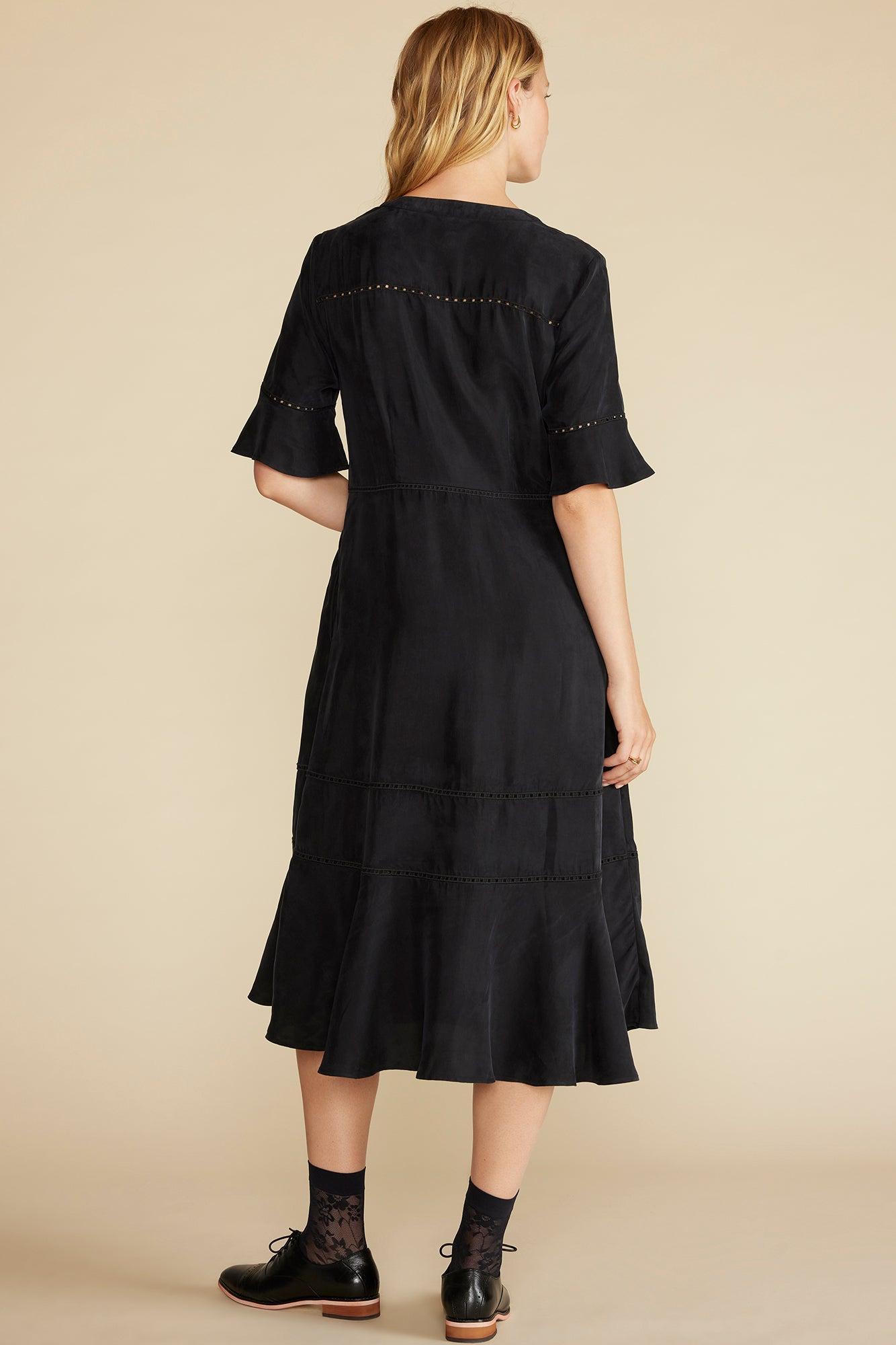 Adaline Embroidered Cupro Dress - Black Product Image