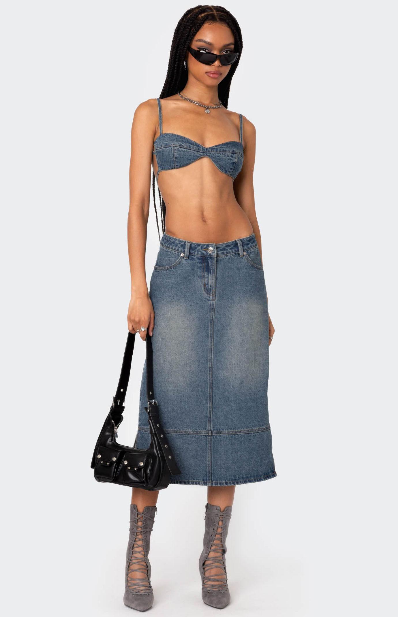 Edikted Women's Lassy Washed Denim Midi Skirt Product Image