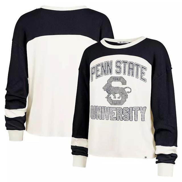 Womens 47 Cream Penn State Nittany Lions Double Header Curve Raglan Long Sleeve T-Shirt Product Image