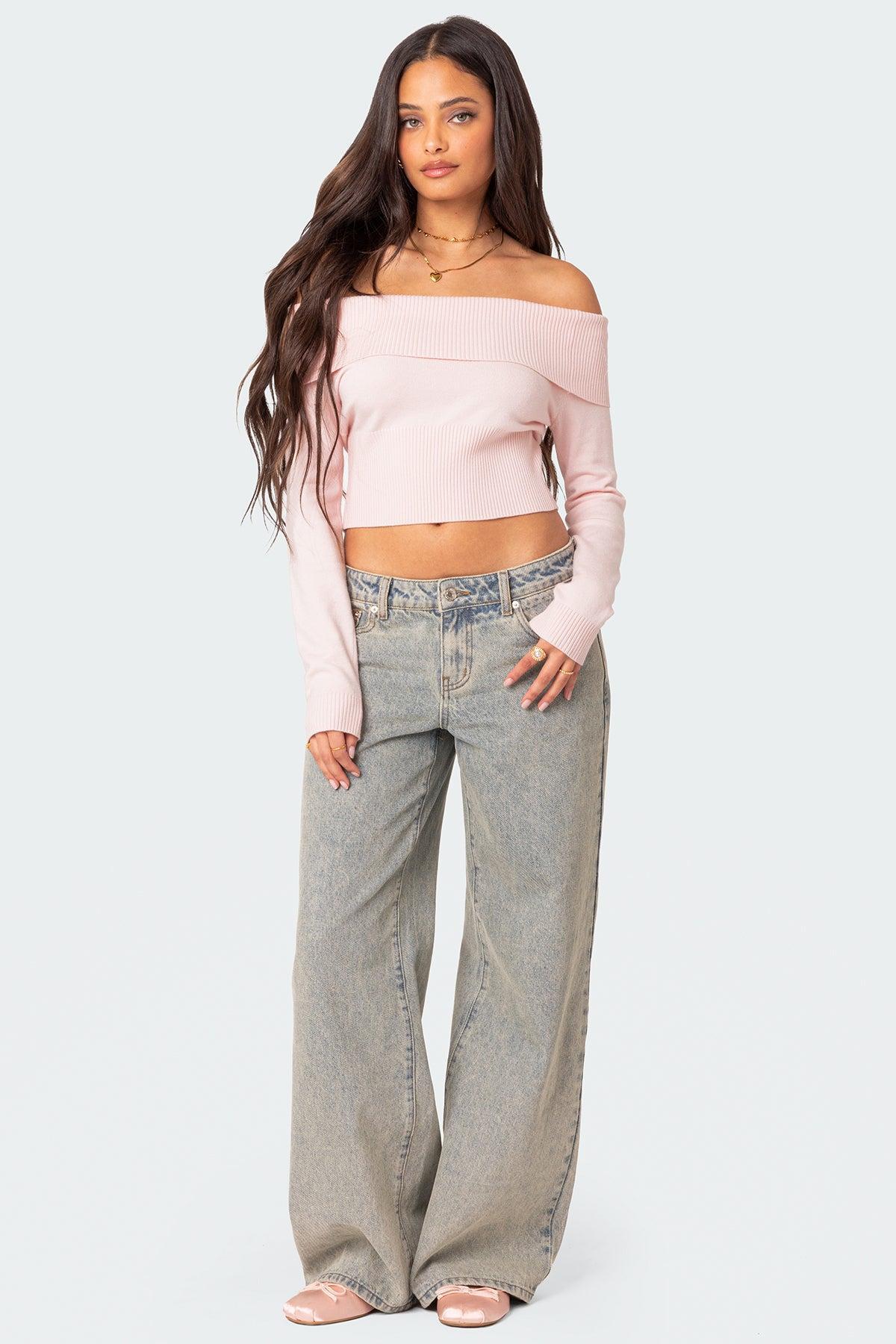 Minnie Cropped Fold Over Knit Top Product Image