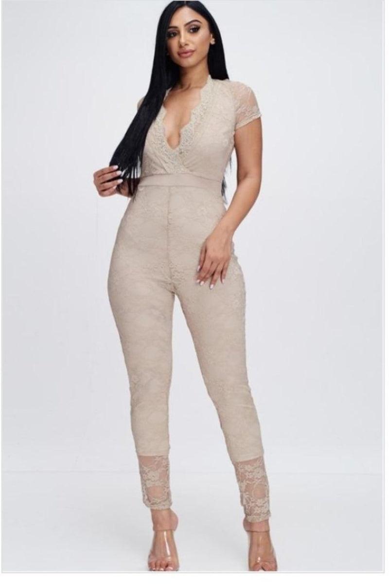 Taupe Lace Jumpsuit Product Image