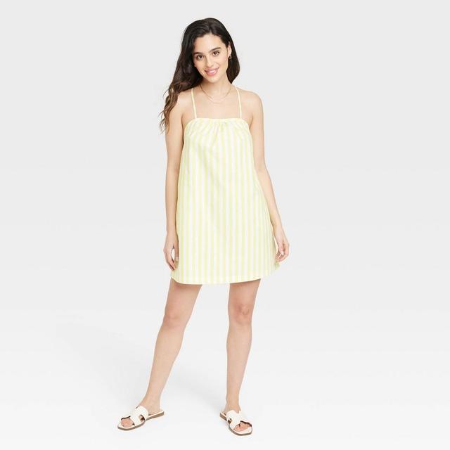 Womens Sleeveless Shift Mini Dress - A New Day Yellow Striped Product Image