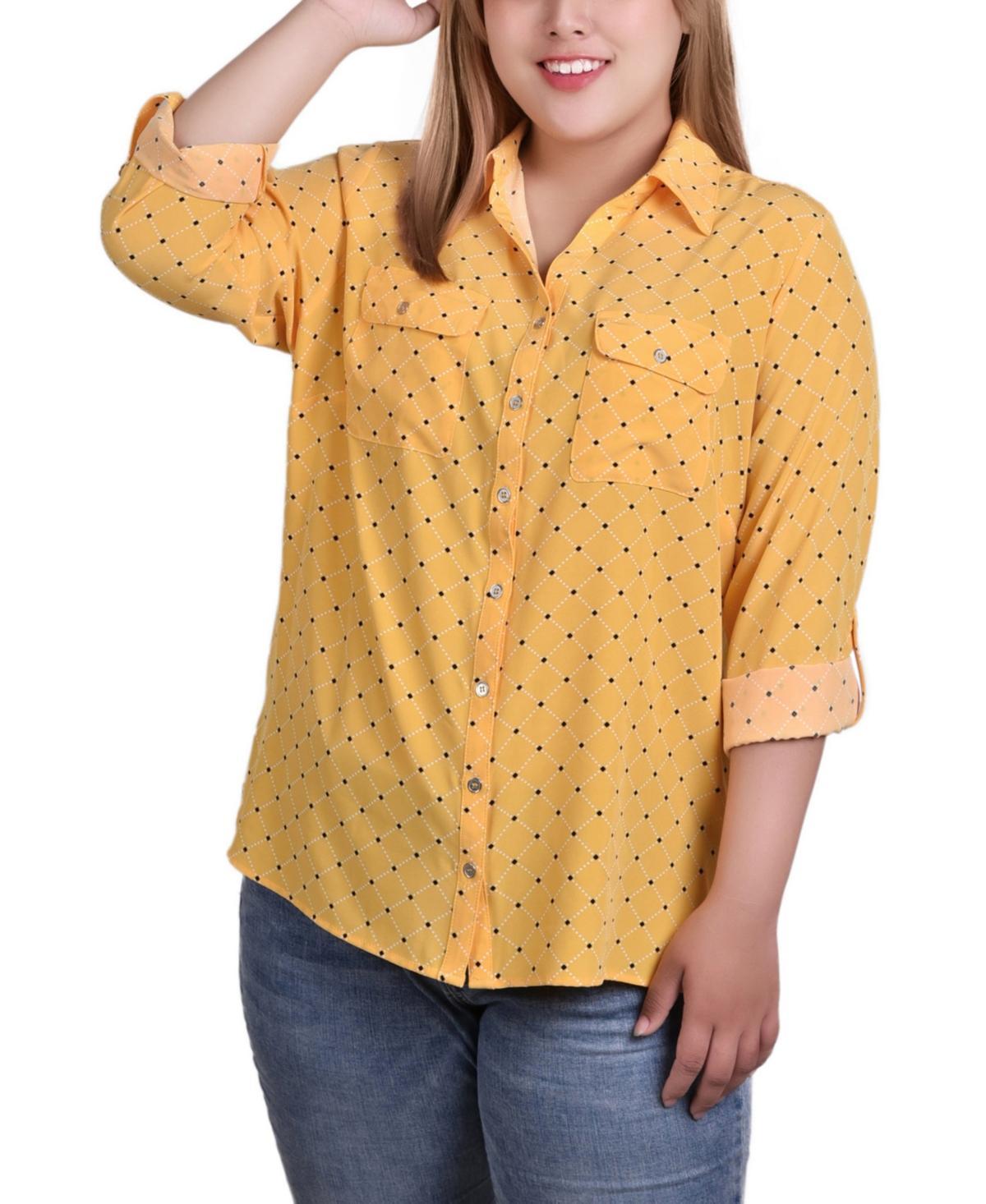 Ny Collection Plus Size 3/4 Sleeve Roll Tab Notch Collar Blouse Product Image