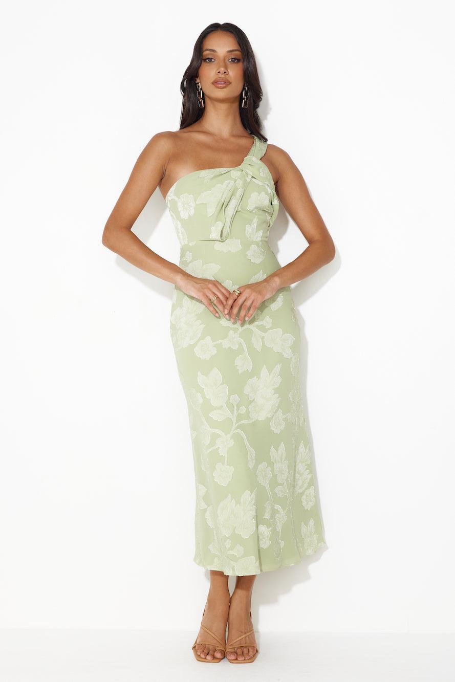 Star Sign Tells One Shoulder Midi Dress Green Product Image