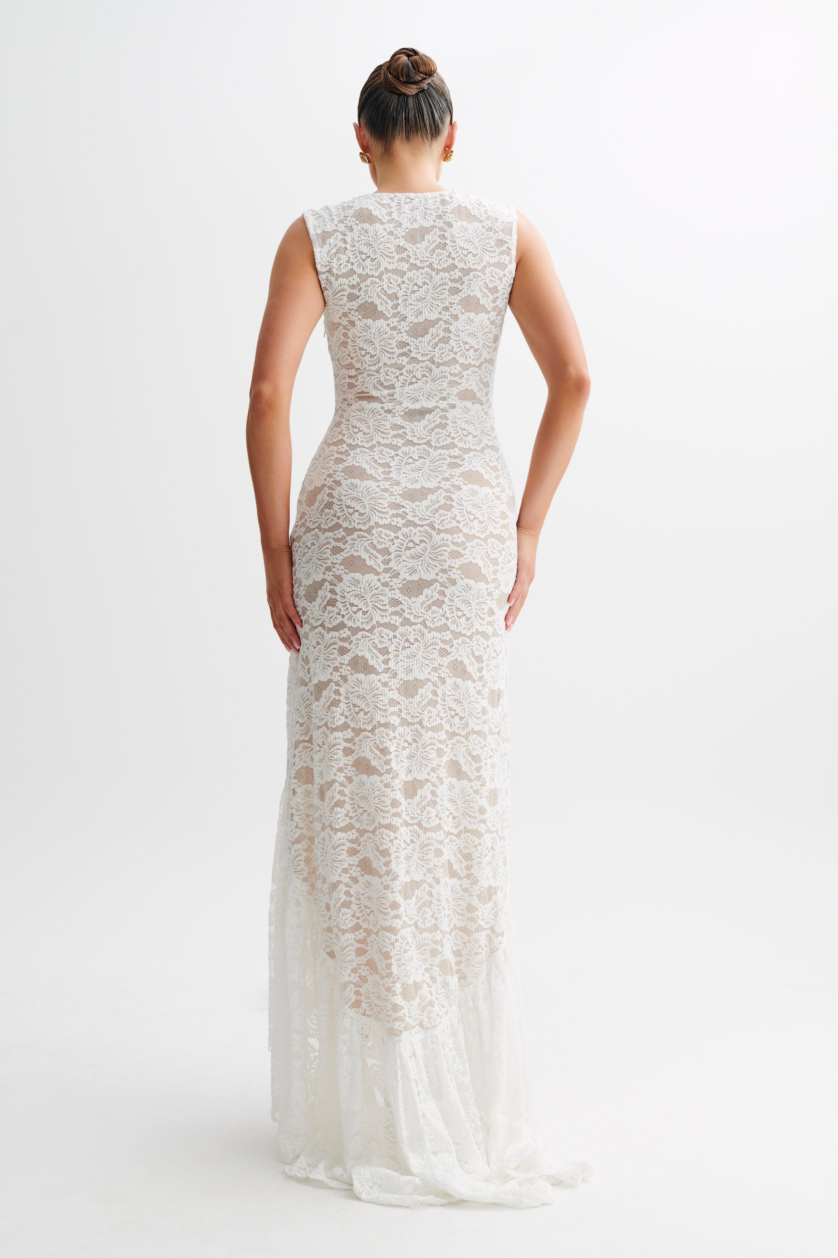 Elda Lace Plisse Maxi Dress - Ivory Product Image