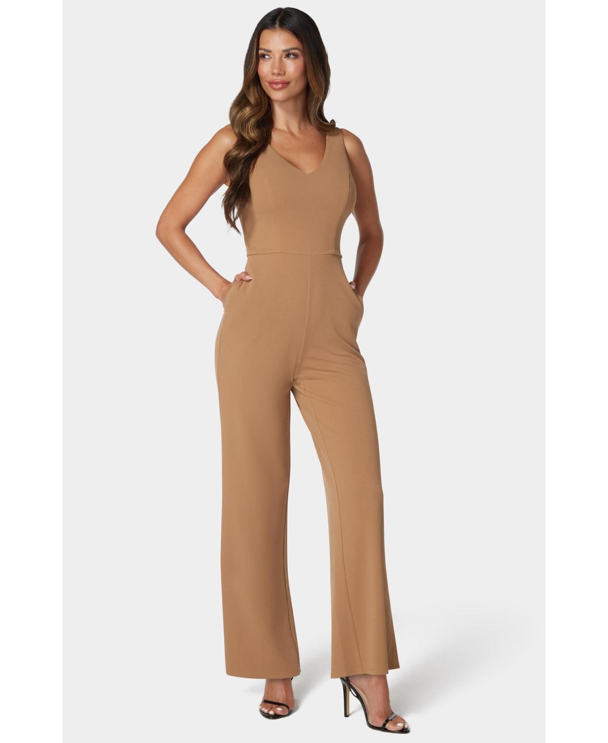 Bebe Womens Scuba Crepe V-Neck Jumpsuit Product Image