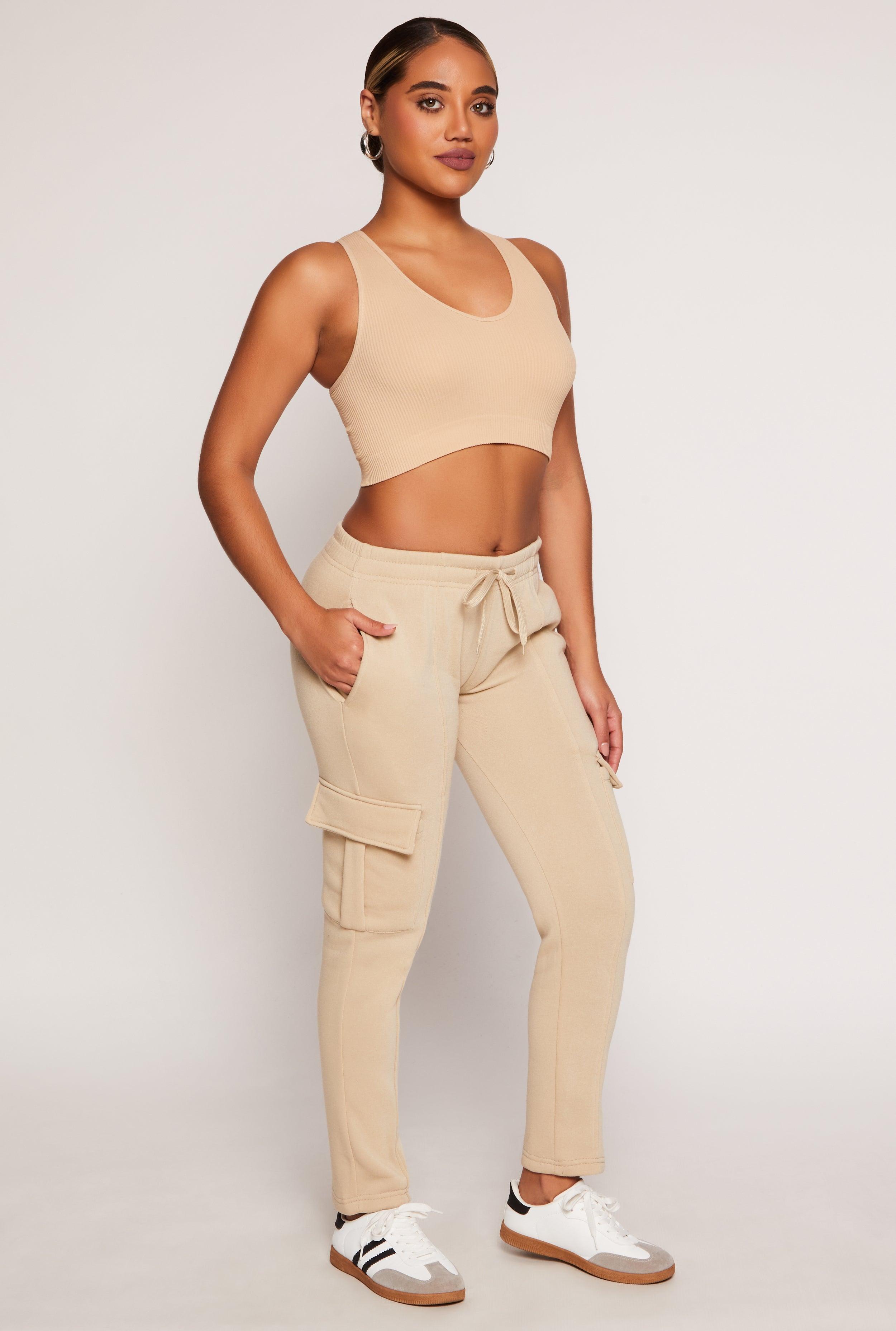 Womens Solid Cargo Pocket Pintuck Joggers Product Image