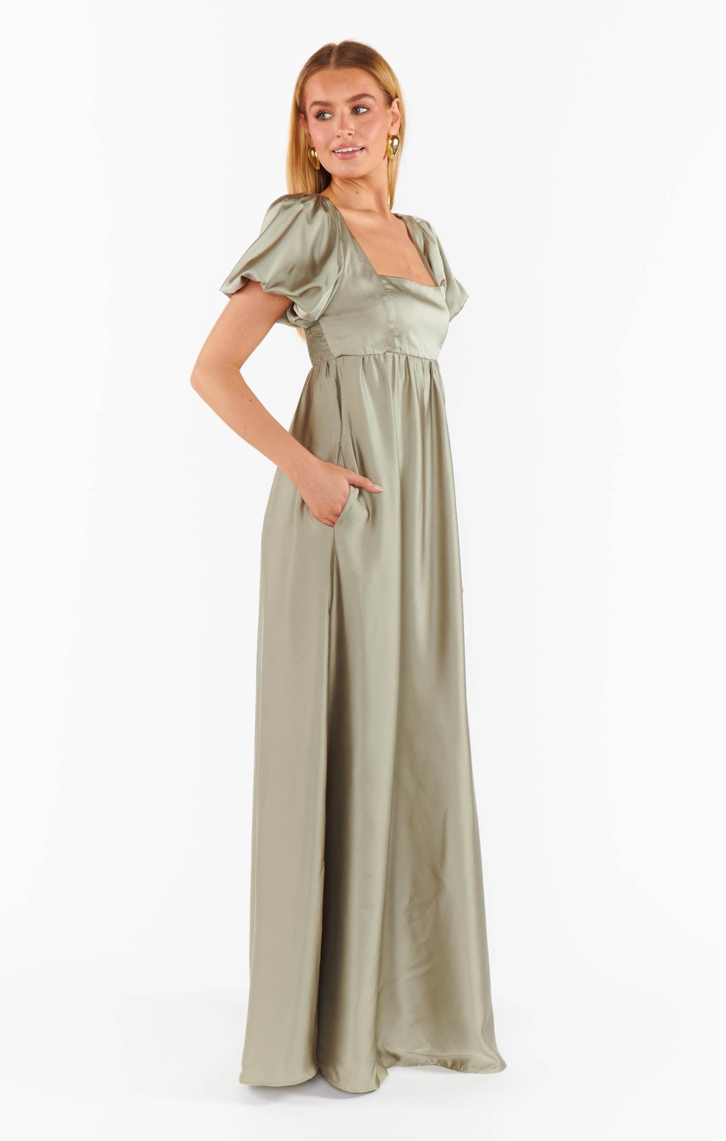 Nora Maxi Dress ~ Moss Green Luxe Satin Product Image