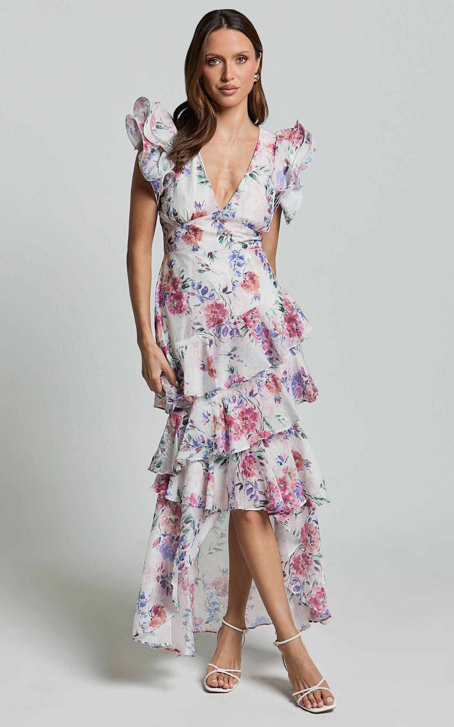 Amalie The Label - Sienah Ruffle Sleeve Tiered Midi Dress in Delhia Floral Print Product Image