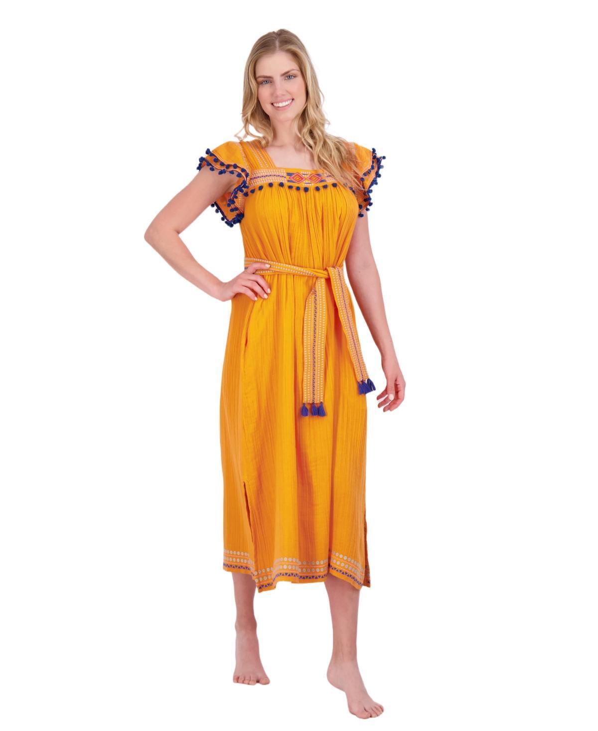 Mer St. Barth Womens Maxi Sandrine Dress Marigold Embroidery Product Image