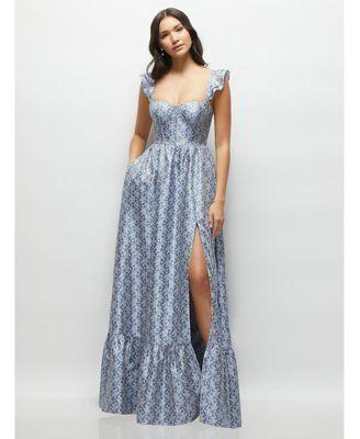 Dessy Collection Womens Marguerite Floral Corset Maxi Dress with Ruffle Straps & Skirt Product Image