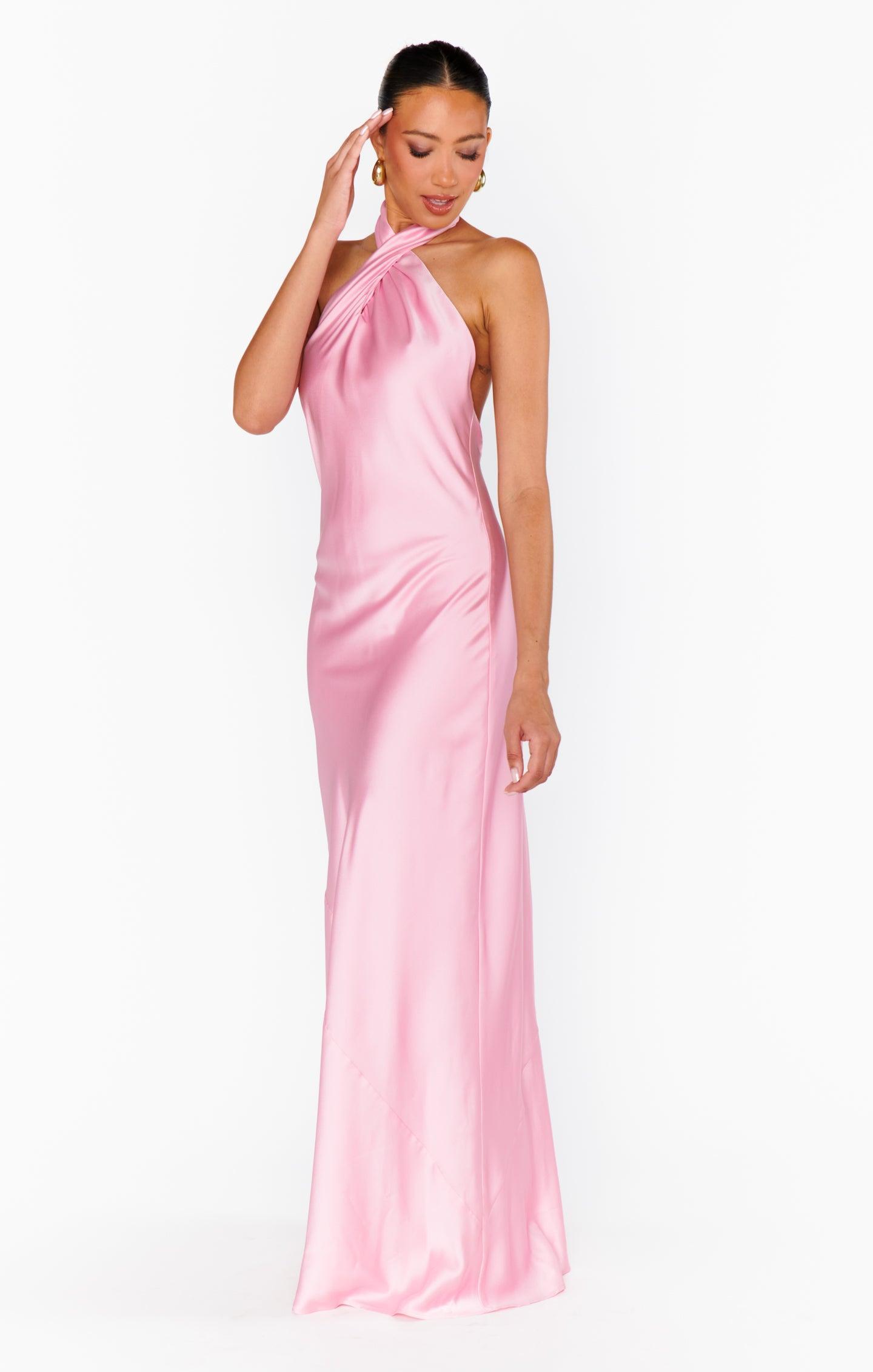 Jasmine Halter Maxi Dress ~ Light Pink Luxe Satin Product Image