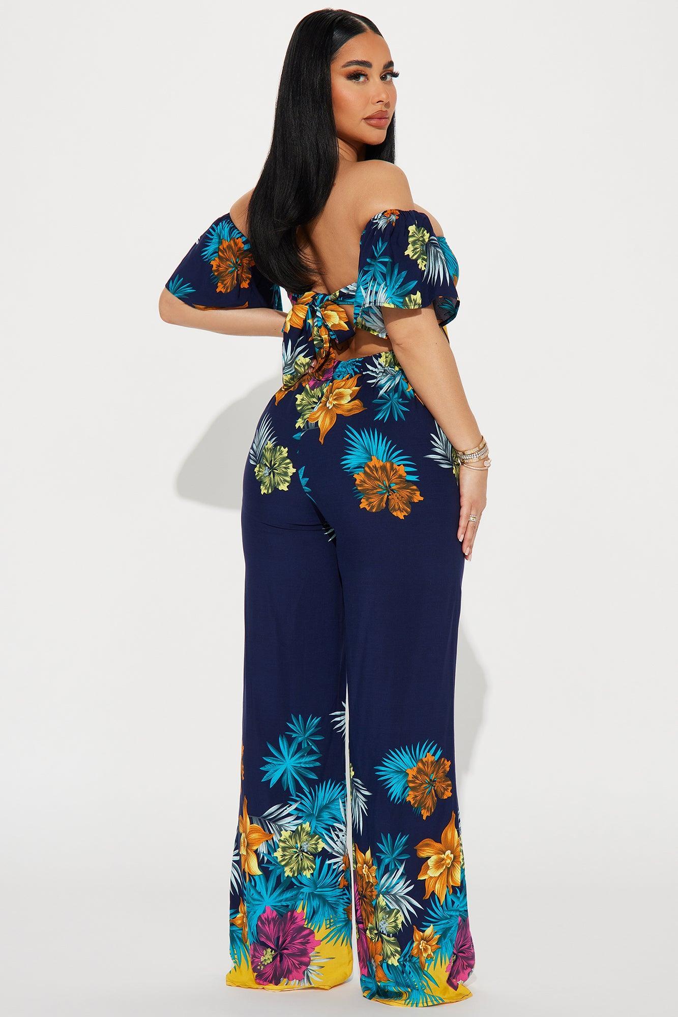 Mia Tropical Jumpsuit - Navy Product Image