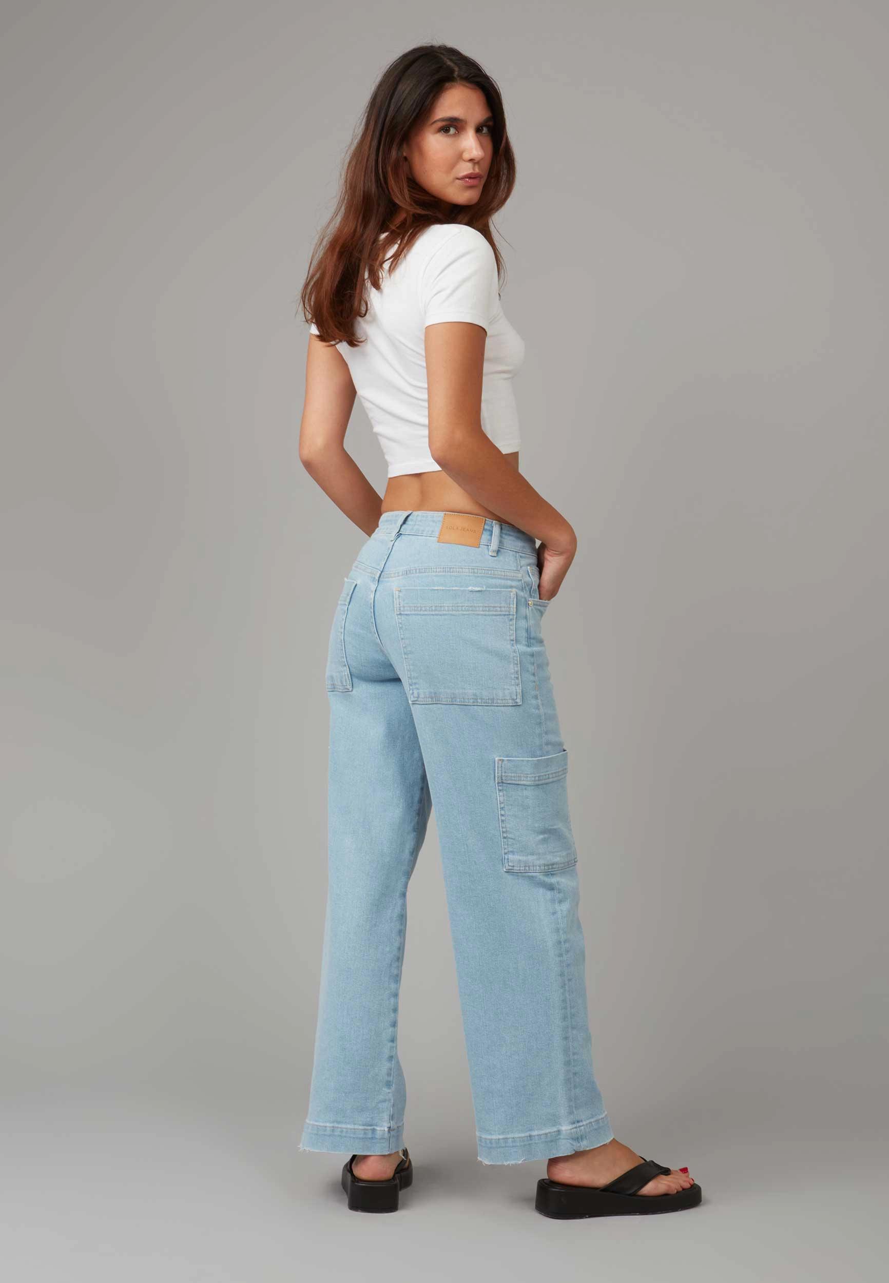 Lola Jean Pheonix Mid Rise Wide Leg Cargo Jean Product Image