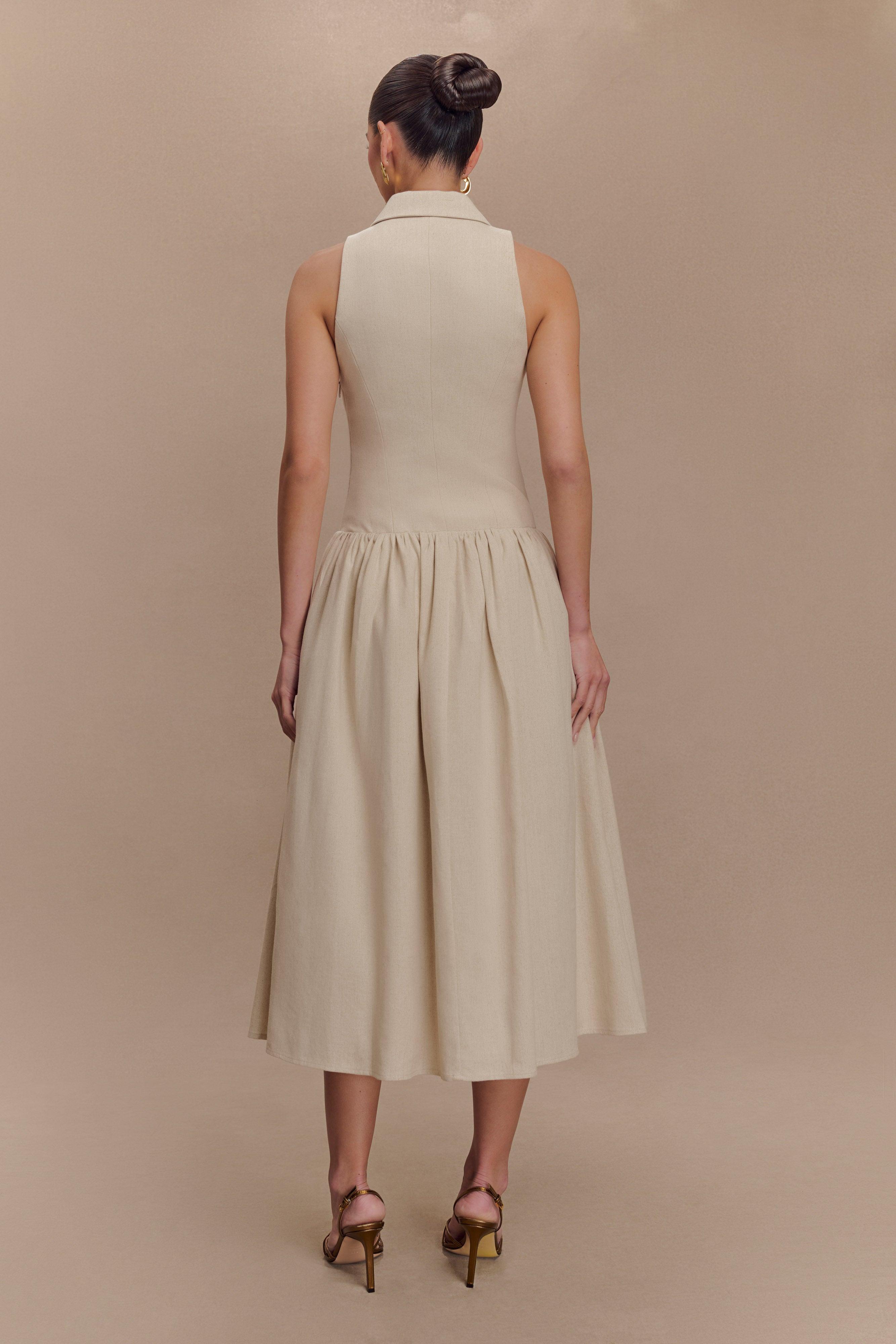 Valery Linen Midi Collar Dress - Natural Product Image