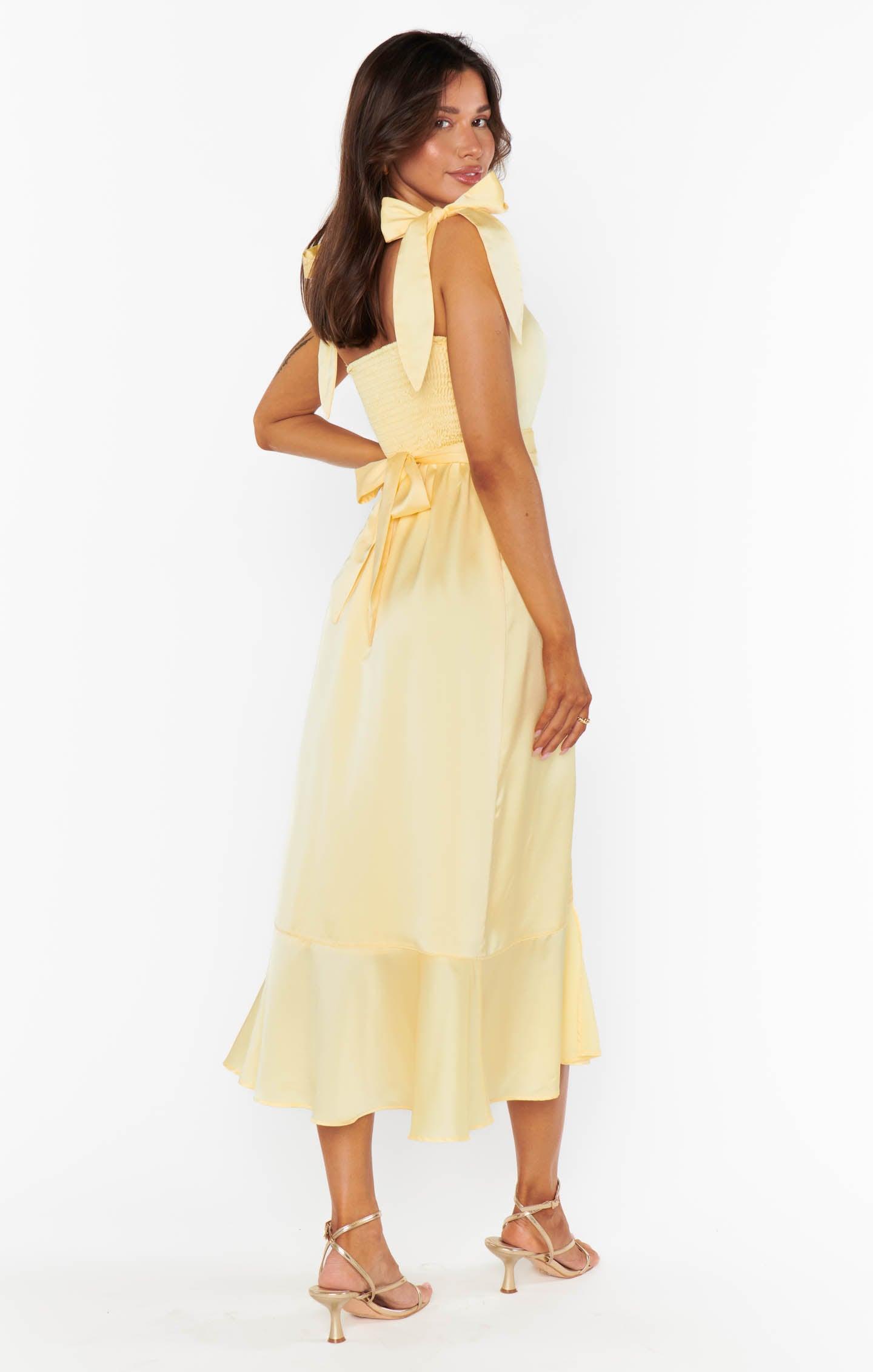 Garden Midi Dress ~ Pale Yellow Luxe Satin Product Image