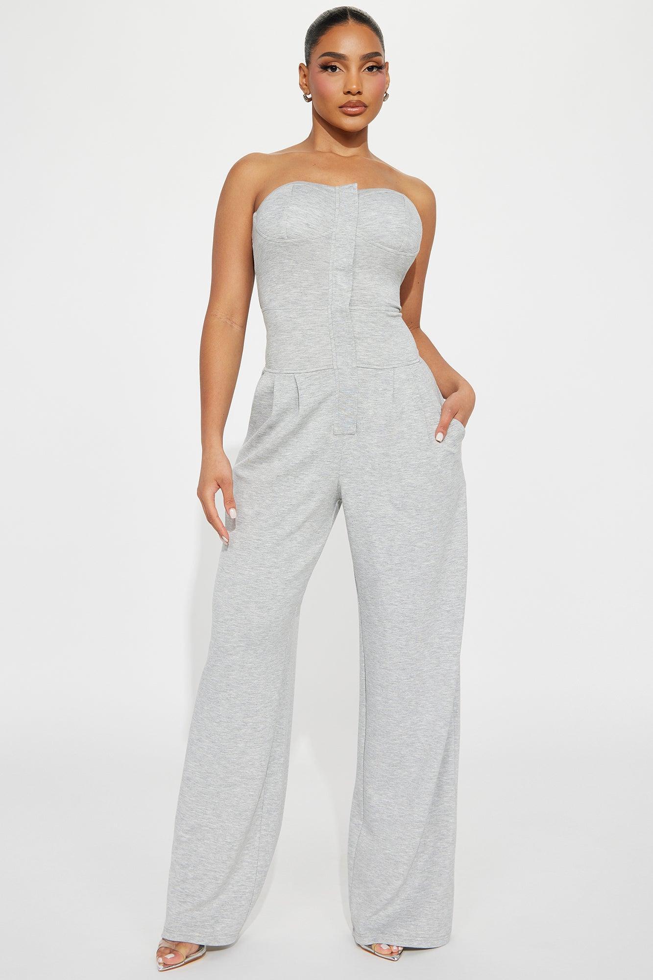 Push The Button Jumpsuit  - Heather Grey Product Image