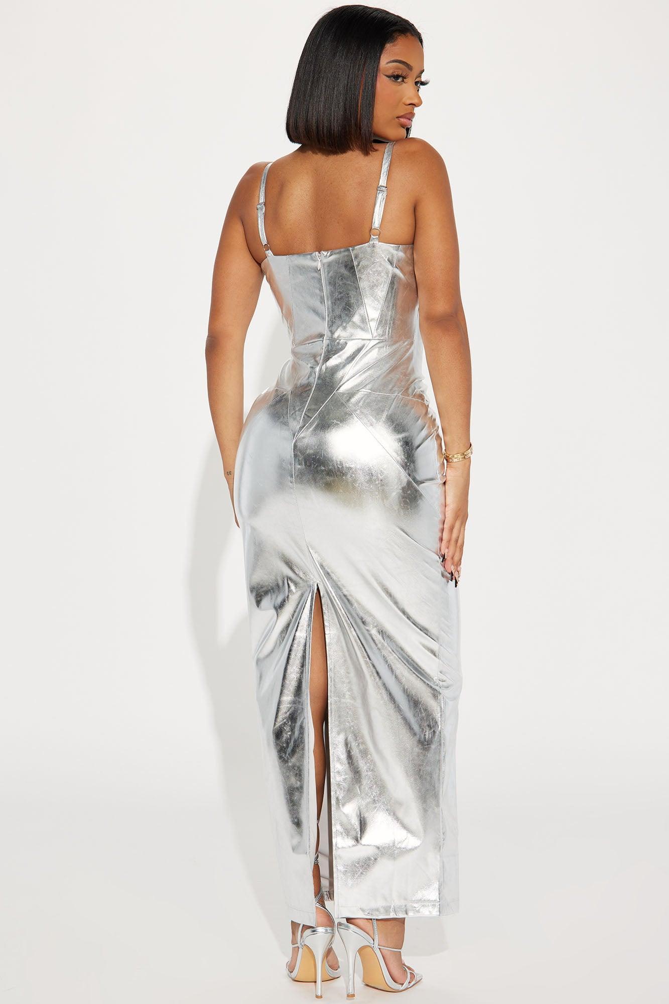 Galaxy Princess Metallic Maxi Dress - Silver Product Image