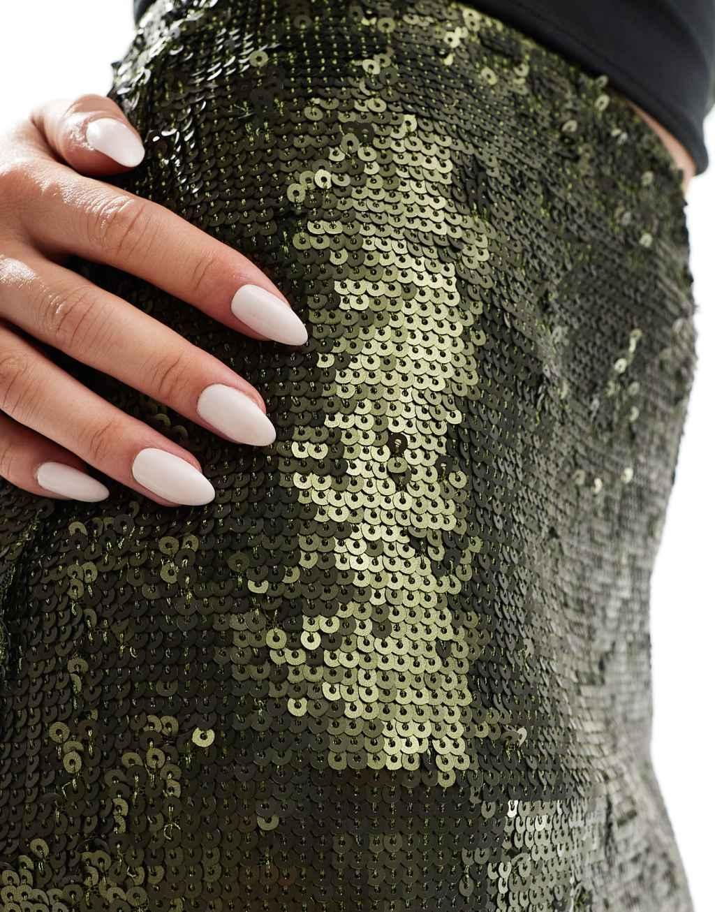 ASOS DESIGN tailored sequin mini skirt in olive Product Image