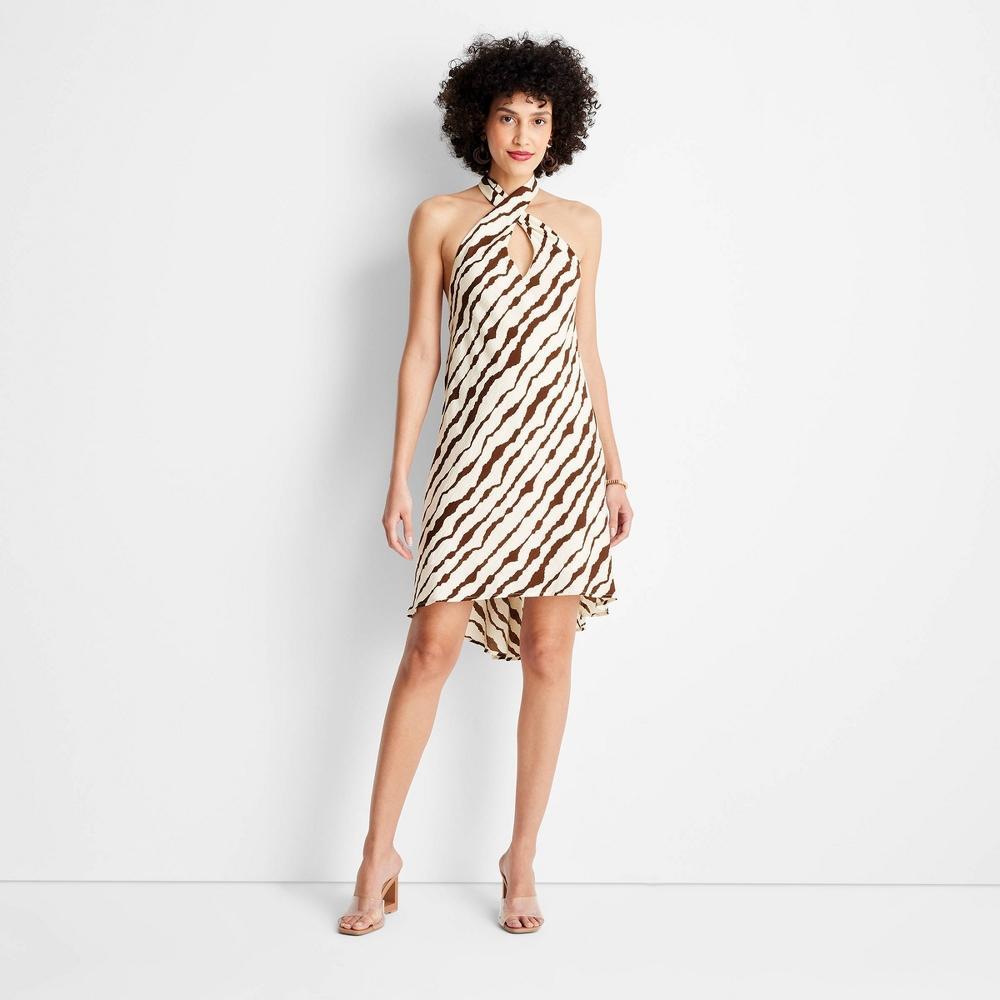 Womens Criss-Cross Mini Dress - Future Collective with Jenee Naylor Cream/Brown Striped XL Product Image