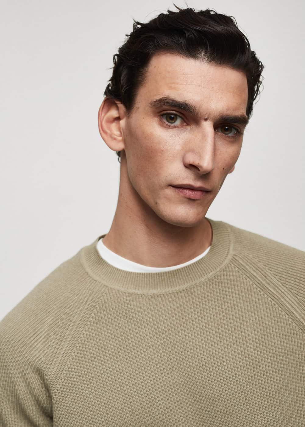 MANGO MAN - Ribbed round-neck sweater khakiMen Product Image