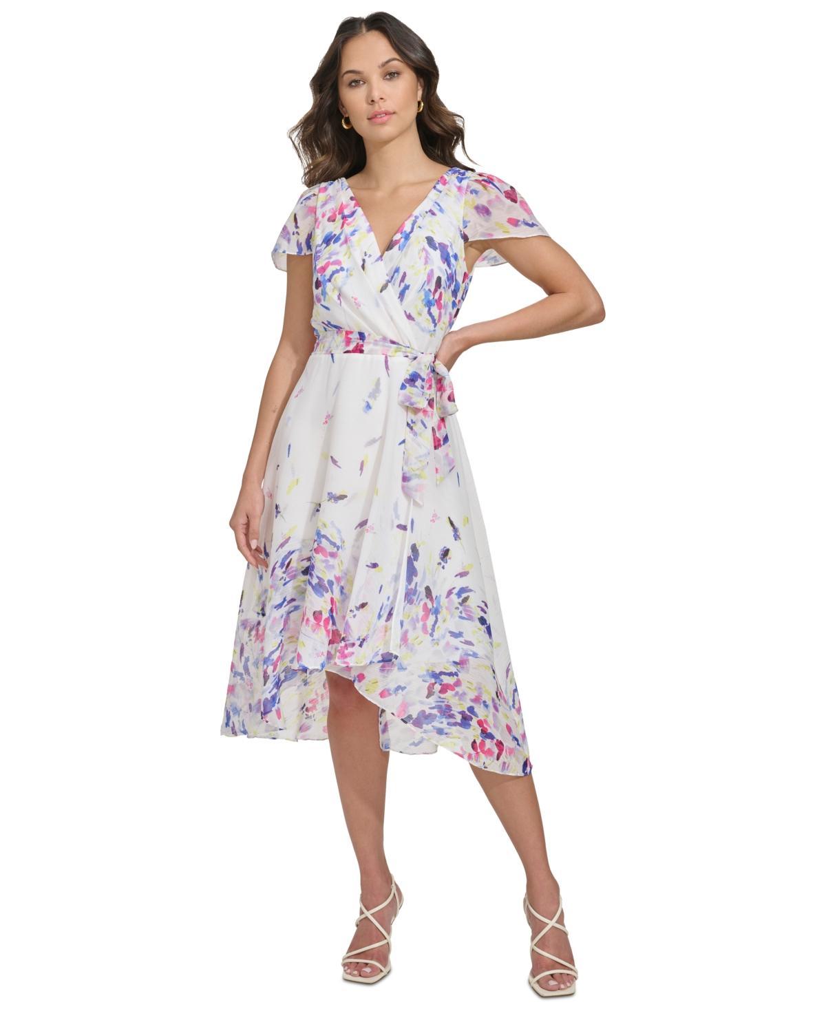 Petite Flutter-Sleeve Faux-Wrap Midi Dress Product Image